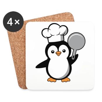 Pingouin de cuisine avec poêle pour les amateurs de cuisine - Dessous de verre (lot de 4) - blanc - Devant