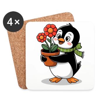 Penguin with flower pot in garden for gardener - Coasters (set of 4) - white - Front