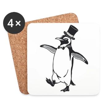 Elegant penguin with top hat and bow tie - Coasters (set of 4) - white - Front