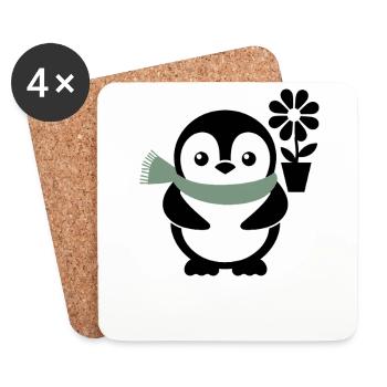 Niedlicher Pinguin Mit Blume Für Alle - Untersetzer (4er-Set) - Weiß - Vorne