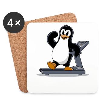 Funny Penguin on Treadmill Cartoon Illustration - Coasters (set of 4) - white - Front