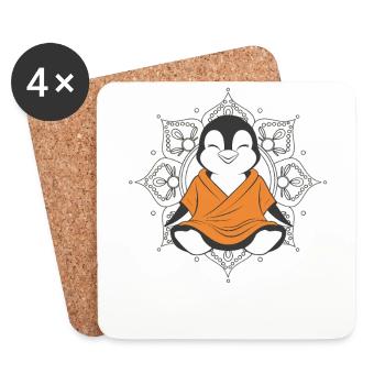 Pingouin méditant avec fond de mandala - Dessous de verre (lot de 4) - blanc - Devant