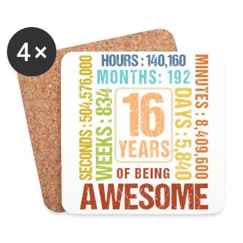 16 ans ! Cadeau d’anniversaire 16e anniversaire - Dessous de verre (lot de 4) - blanc - Devant