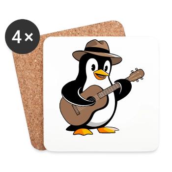 Pingouin avec guitare et chapeau - Dessous de verre (lot de 4) - blanc - Devant
