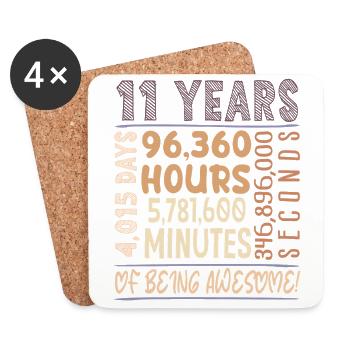 11 ans ! Cadeau d’anniversaire 11e anniversaire - Dessous de verre (lot de 4) - blanc - Devant