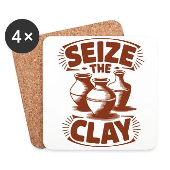 Saisir l’argile poterie amusante jeu de mots pour amateur de céramique - Dessous de verre (lot de 4) - blanc - Devant