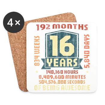 16 ans ! Cadeau d’anniversaire 16e anniversaire - Dessous de verre (lot de 4) - blanc - Devant