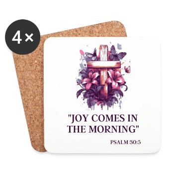 Jesus Kreuz & Psalm 30:5: Freude am Morgen - Untersetzer (4er-Set) - Weiß - Vorne