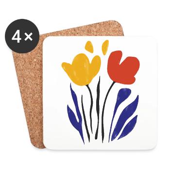 Abstrakte Blüten: Farbenspiel im Stil Matisse - Untersetzer (4er-Set) - Weiß - Vorne