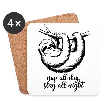 Dormir toute la journée, faire la fête toute la nuit - Dessous de verre (lot de 4) - blanc - Devant