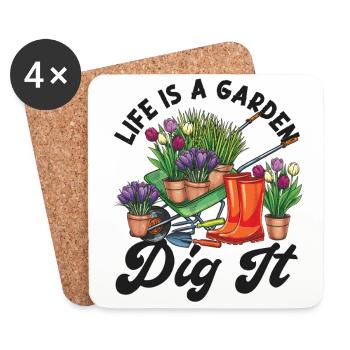 Plant Lover Gardening Pun Life Is - Coasters (set of 4) - white - Front