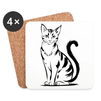 Elegant Cat Illustration for Cat Lover - Coasters (set of 4) - white - Front