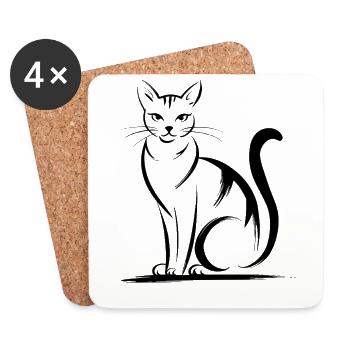 Elegant cat art for animal lovers and - Coasters (set of 4) - white - Front