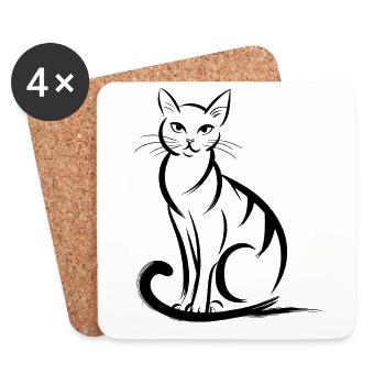 Une beauté de chat élégante dans un look minimaliste - Dessous de verre (lot de 4) - blanc - Devant