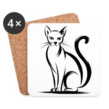 Elegante Katzen Silhouette Für Katzenliebhaber - Untersetzer (4er-Set) - Weiß - Vorne