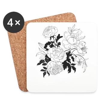 Élégante illustration florale avec des pivoines et - Dessous de verre (lot de 4) - blanc - Devant