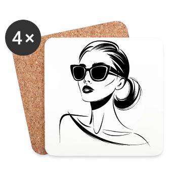 Femme élégante avec motif de lunettes de soleil - Dessous de verre (lot de 4) - blanc - Devant