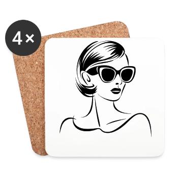 Stilvolle Frau mit Sonnenbrille Illustration - Untersetzer (4er-Set) - Weiß - Vorne