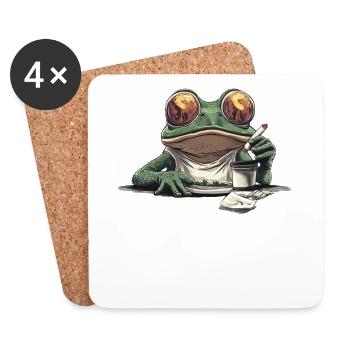 Grenouille avec d’énormes yeux et une articulation - Weed Frog - Dessous de verre (lot de 4) - blanc - Devant