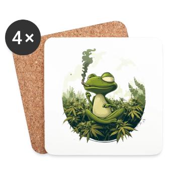Frosch im Lotussitz mit Joint - Weed Frosch Design - Untersetzer (4er-Set) - Weiß - Vorne