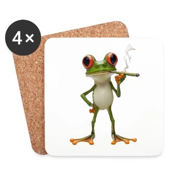 Grenouille avec une articulation et des yeux rouges - Weed Frog - Dessous de verre (lot de 4) - blanc - Devant