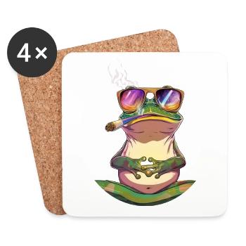 Grenouille avec lunettes de soleil et cigare - Weed Frog - Dessous de verre (lot de 4) - blanc - Devant