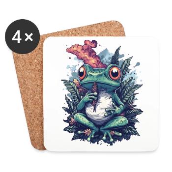 Frog with big eyes and cloud of smoke & weed - Coasters (set of 4) - white - Front