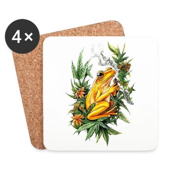 Gelber Frosch mit Joint im Dschungel - Weed Frosch - Untersetzer (4er-Set) - Weiß - Vorne