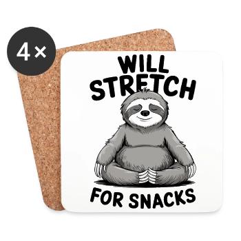 Yoga Food Humor: Will Stretch for Snacks - Coasters (set of 4) - white - Front