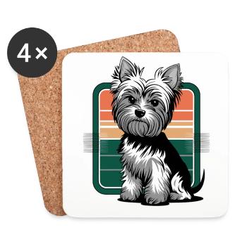 Mignon Yorkshire Terrier sur fond rétro - Dessous de verre (lot de 4) - blanc - Devant