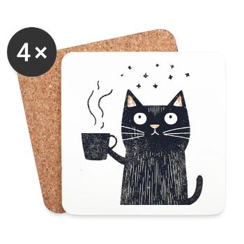 Skurrile Katze mit Kaffee - Vintage Coffee Cat - Untersetzer (4er-Set) - Weiß - Vorne