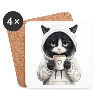 Coole Katze mit Sonnenbrille & Kaffee - Untersetzer (4er-Set) - Weiß - Vorne