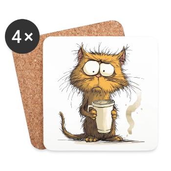 Morning grouch cat with coffee - Coasters (set of 4) - white - Front
