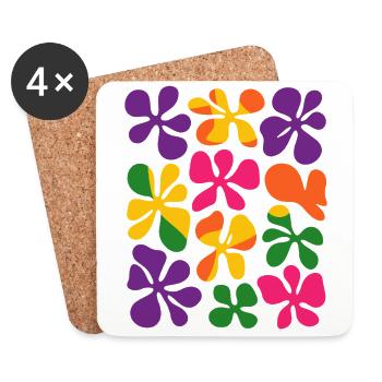 Matisse Inspired: Abstract Retro Floral Pattern - Coasters (set of 4) - white - Front