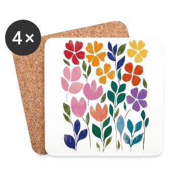Matisse inspires: floral pattern in watercolor style - Coasters (set of 4) - white - Front