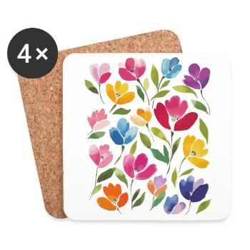 Matisse Inspired: Colorful Flowers Watercolor Retro - Coasters (set of 4) - white - Front
