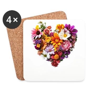 Herz aus bunten Blumen - Üppige Blütenpracht - Untersetzer (4er-Set) - Weiß - Vorne