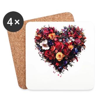 Cœur de fleurs riches - Splendeur florale luxuriante - Dessous de verre (lot de 4) - blanc - Devant