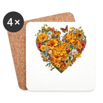 Heart of Yellow Flowers - Summer Flower Meadow - Coasters (set of 4) - white - Front
