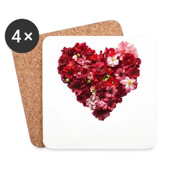 Herz aus roten Blüten - Leidenschaftliche Blumenpr - Untersetzer (4er-Set) - Weiß - Vorne