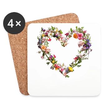 Heart of delicate flowers Spring-like blossoms - Coasters (set of 4) - white - Front