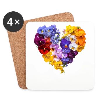 Cœur de pensées - Discours de fleur colorée - Dessous de verre (lot de 4) - blanc - Devant