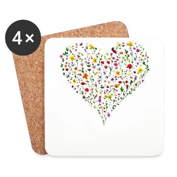 Heart of delicate blossoms Spring-like floral splendour - Coasters (set of 4) - white - Front