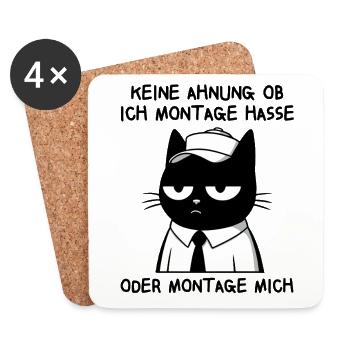 Müde Katze mit Cap – Ich hasse Montage - Untersetzer (4er-Set) - Weiß - Vorne