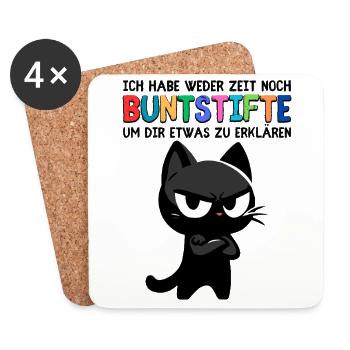Genervte Katze & Buntstifte – Schulstart Hölle - Untersetzer (4er-Set) - Weiß - Vorne