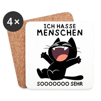 Lachende schwarze Katze – Wenn’s richtig wehtut - Untersetzer (4er-Set) - Weiß - Vorne