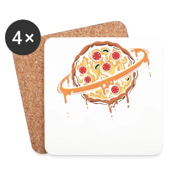 Funny space planet lovers, pizza chef - Coasters (set of 4) - white - Front