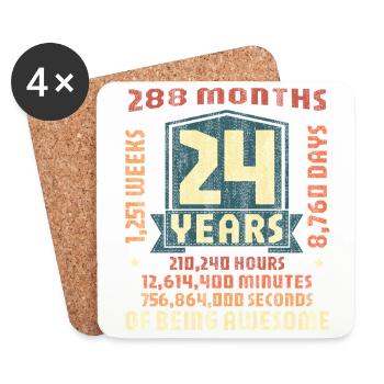 24 ans ! Cadeau d’anniversaire 24e anniversaire - Dessous de verre (lot de 4) - blanc - Devant
