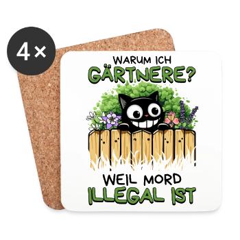 Gärtnern statt Mord – Schwarzer Humor mit Katze - Untersetzer (4er-Set) - Weiß - Vorne