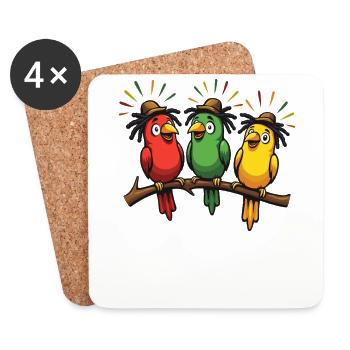 3 Little Rastafarian Rasta Birds Jamaica Reggae - Coasters (set of 4) - white - Front